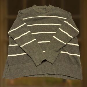 American Eagle Outfitters Gray Crewneck Sweater with White Stripes